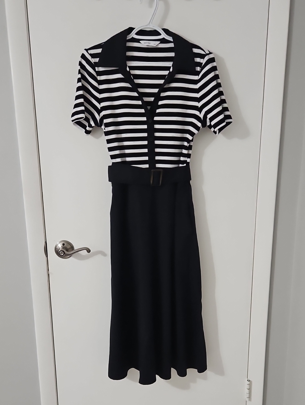 Nine West Black and White Striped Midi Dress